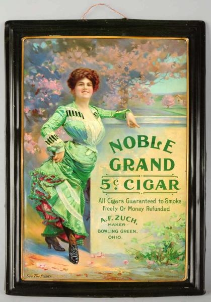 1906 NOBLE GRAND CIGAR SELF-FRAMED TIN SIGN.      