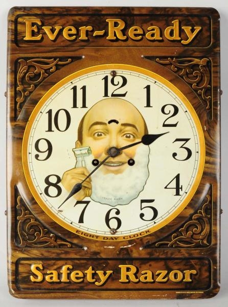 EVER-READY SAFETY RAZOR EMBOSSED TIN CLOCK.       