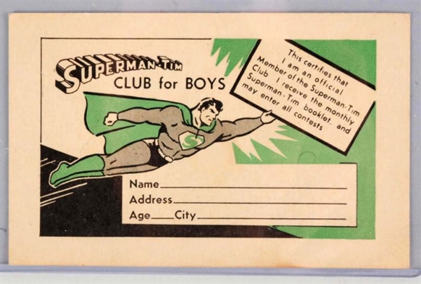 SUPERMAN TIM CLUB CARD.                           