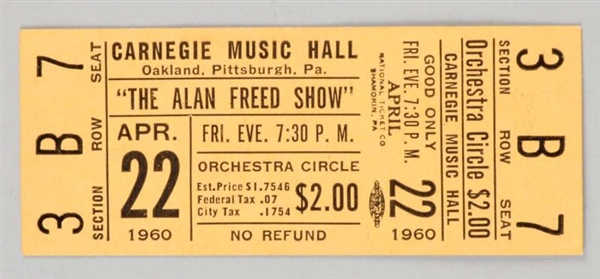 "THE ALLEN FREED SHOW" TICKET.                    