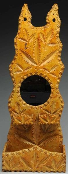 FOLK ART WOODEN HANGING WALL PIECE WITH MIRROR.   