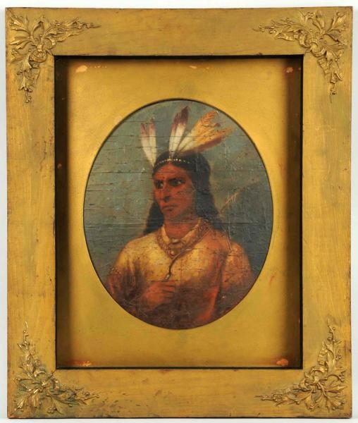 19TH CENTURY FOLK ART PAINTING OF AN INDIAN.      