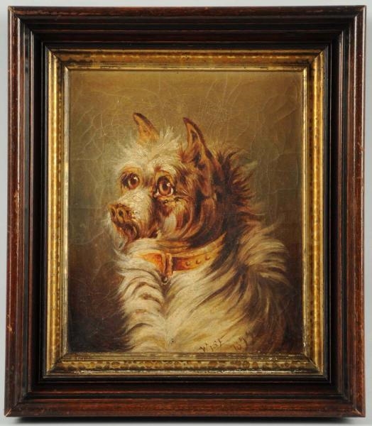 OIL ON CANVAS OF TERRIER DOG SIGNED "WISE".       