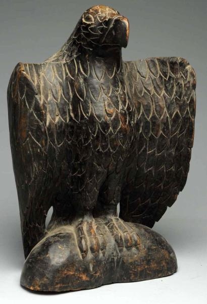 LARGE CARVED EAGLE ON PERCH.                      