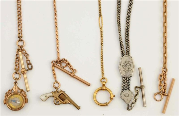 LOT OF 5: POCKET WATCH CHAINS & FOBS.             