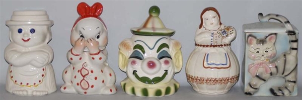 LOT OF 5: ASSORTED COOKIE JARS.                   