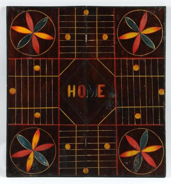 WOODEN PAINTED DOUBLE-SIDED GAME BOARD.           