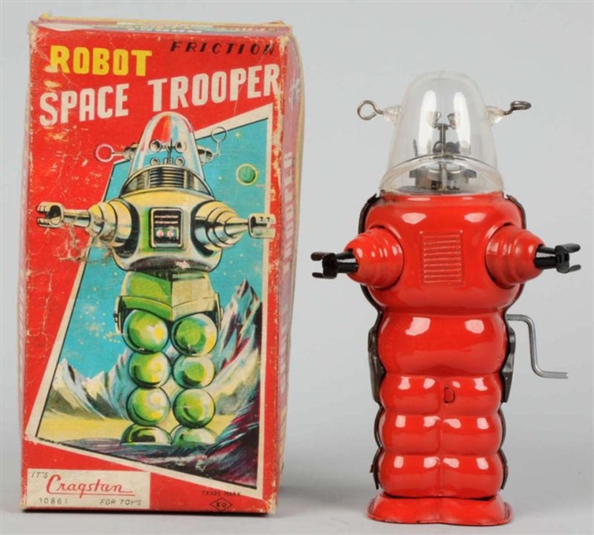 TIN CRANK-WIND FRICTION ROBOT SPACE TROOPER.      