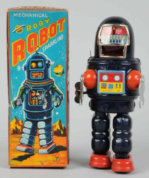 TIN LITHO & PAINTED WIND-UP ROBY ROBOT.           