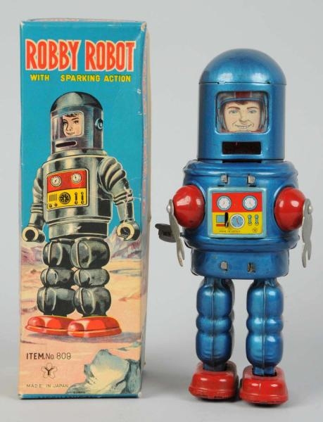 TIN LITHO & PAINTED WIND-UP ROBBY ROBOT.          