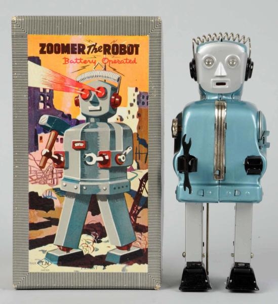 TIN LITHO & PAINTED BATTERY-OPERATED ZOOMER ROBOT 