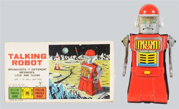 TIN LITHO BATTERY-OPERATED TALKING ROBOT.         