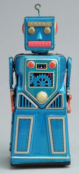 TIN LITHO HOOK ROBOT IN IRIDESCENT DARK BLUE.     