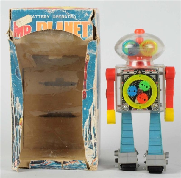 PLASTIC & TIN LITHO BATTERY-OPERATED MR. PLANET.  