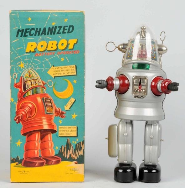 TIN LITHO & PAINTED SILVER ROBBY MECHANIZED ROBOT 