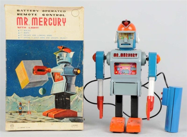 TIN LITHO BATTERY-OPERATED MR. MERCURY ROBOT.     