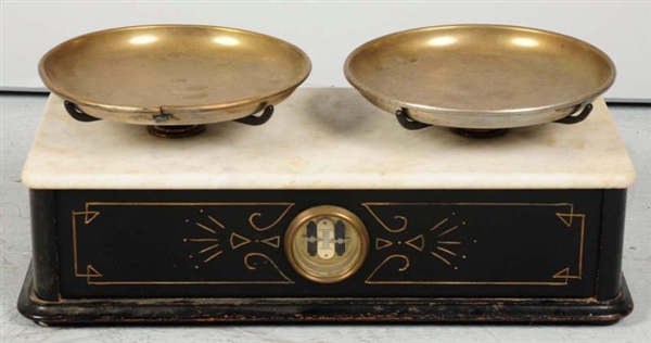 MARBLE TOP WEIGHING SCALE WITH 2 PANS.            