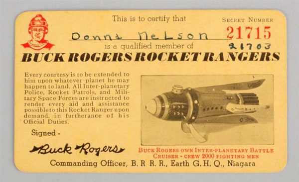 FIRST VERSION ROCKET RANGER CLUB CARD.            