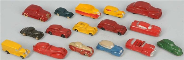 LOT OF 16: ASSORTED RUBBER VEHICLE TOYS.          