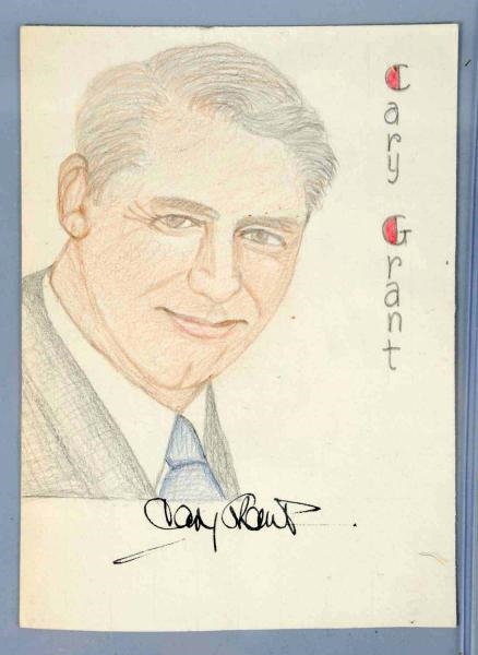 AUTOGRAPHED STRIZZI SKETCH OF CARY GRANT.         
