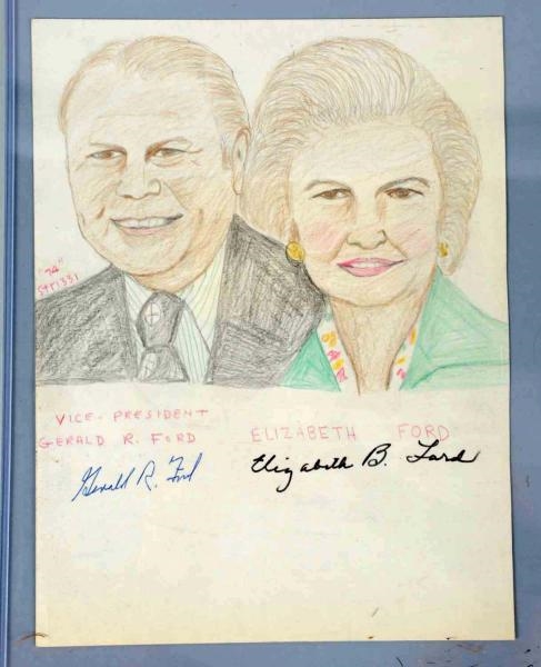 AUTOGRAPHED STRIZZI SKETCH OF GERALD R. FORD.     