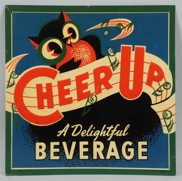 1940S-1950S CHEER UP EMBOSSED TIN SIGN.           