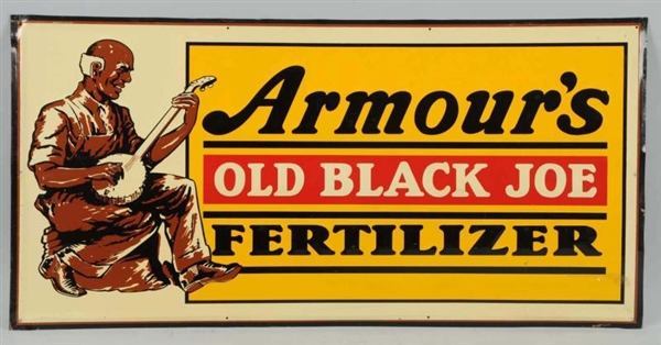 1950S ARMOURS OLD BLACK JOE FERTILIZER TIN SIGN. 