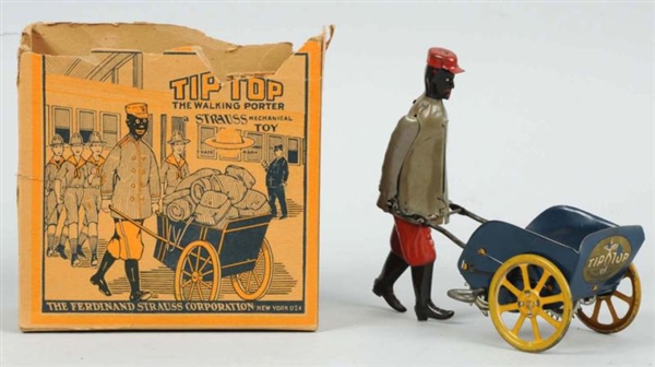 TIN LITHO STRAUSS TIP TOP PORTER WIND-UP TOY.     