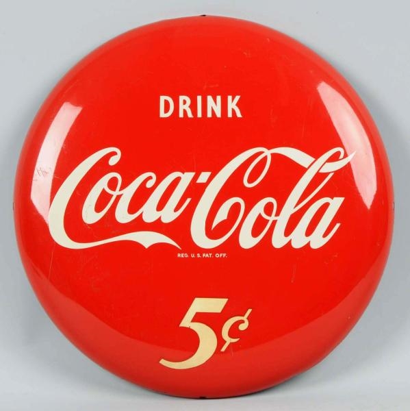 1951 COCA-COLA BUTTON WITH 5¢ DECAL.              
