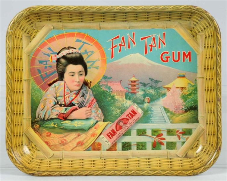 FAN TAN GUM 1920S-30S TIN SERVING TRAY.           