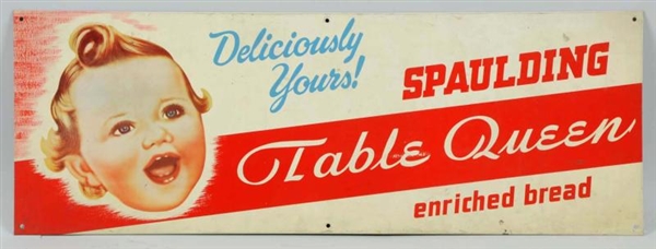 1950S SPAULDING TABLE QUEEN BREAD TIN SIGN.       