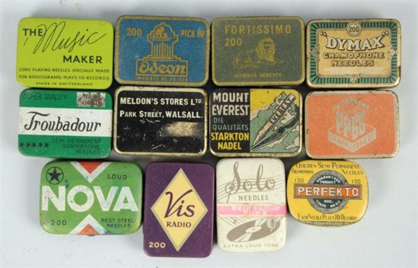 LOT OF 12: RECORD NEEDLE TINS.                    