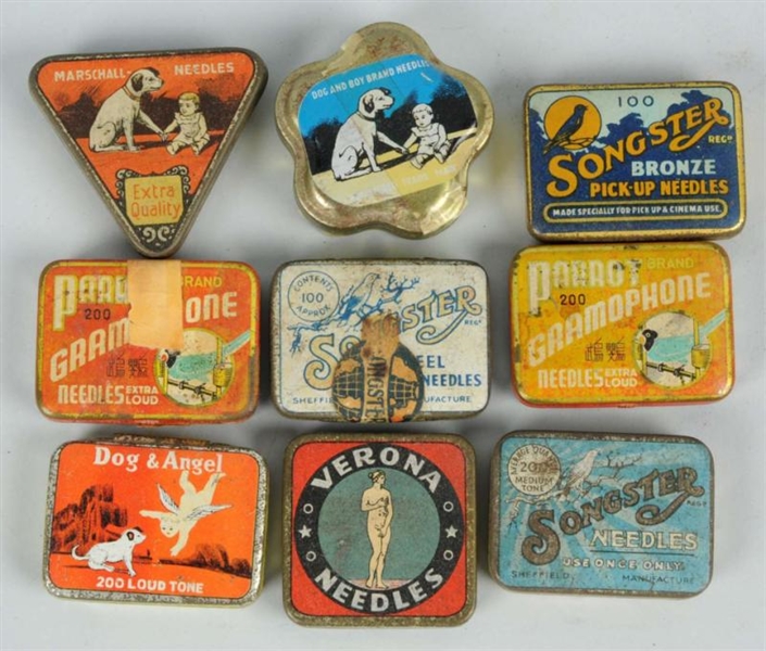 LOT OF 9: RECORD NEEDLE TINS.                     