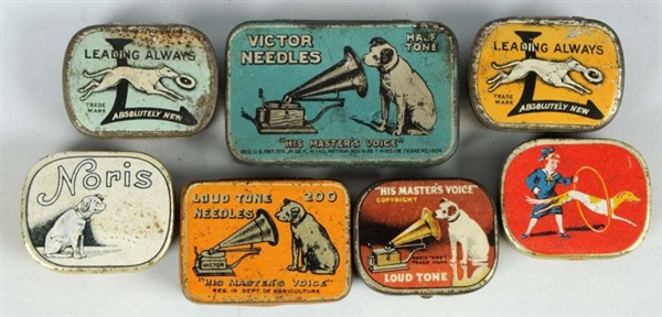 LOT OF 7: RECORD NEEDLE TINS.                     