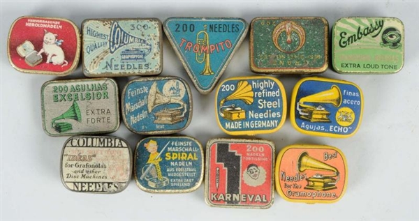 LOT OF 13: RECORD NEEDLE TINS.                    