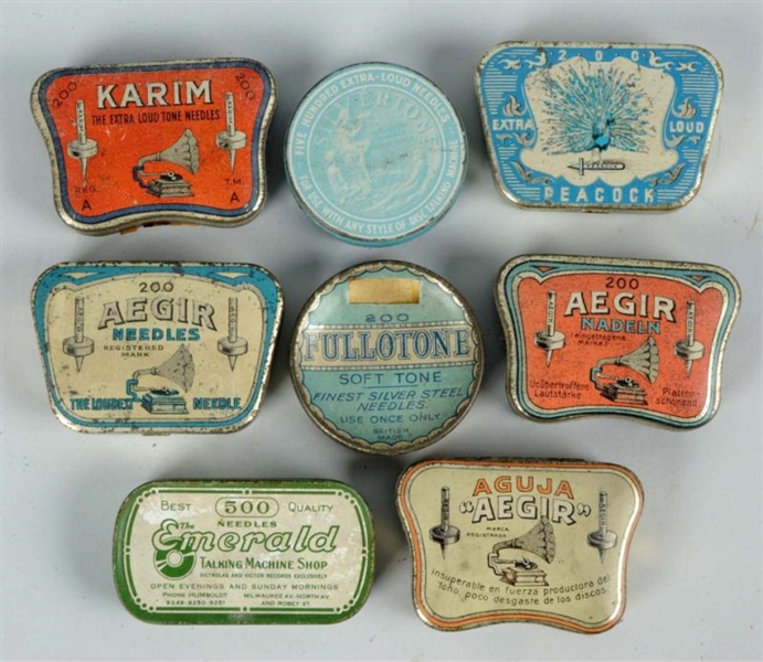 LOT OF 8: RECORD NEEDLE TINS.                     