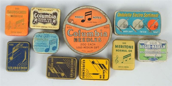 LOT OF 10: RECORD NEEDLE TINS.                    