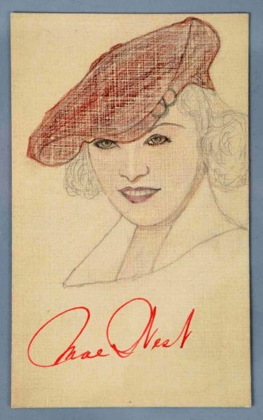 AUTOGRAPHED STRIZZI SKETCH OF MAE WEST.           