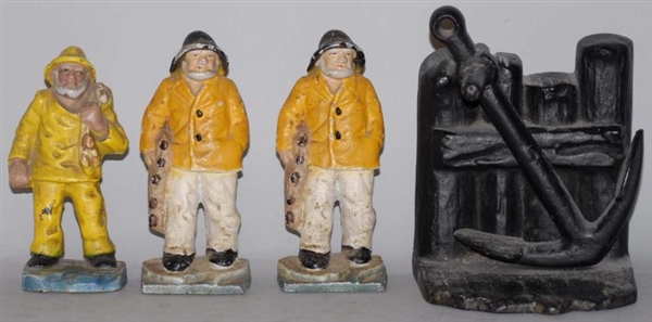 LOT OF 4: CAST IRON FIGURAL ITEMS.                