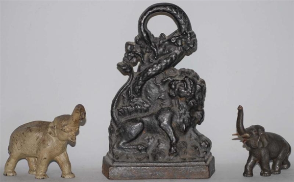 LOT OF 3: CAST IRON FIGURAL ITEMS.                