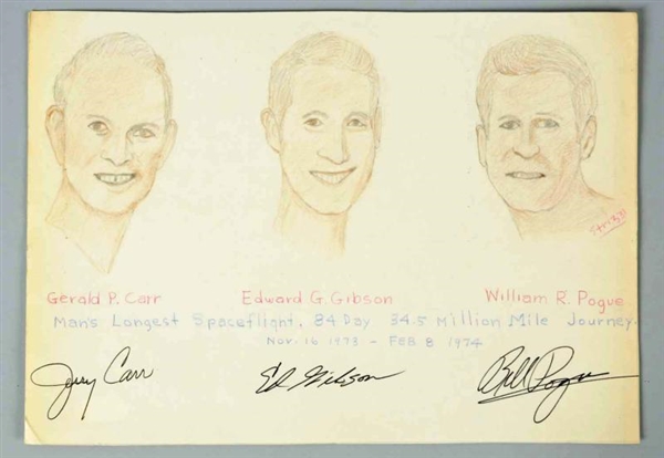 STRIZZI AUTOGRAPHED SKETCH OF AMERICAN ASTRONAUTS 