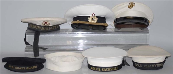 LOT OF 7: NAVAL MILITARY HATS.                    