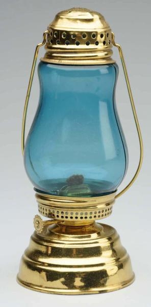 SKATERS LANTERN WITH LIGHT BLUE GLASS.           