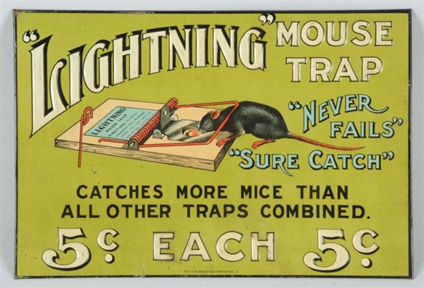 LIGHTNING MOUSE TRAP EMBOSSED TIN SIGN.           