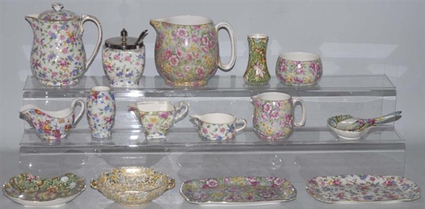 LOT OF 16: ASSORTED CHINTZ WARE PIECES.           
