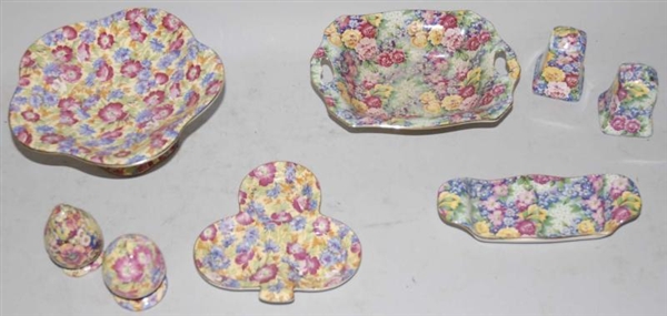 LOT OF 8: ASSORTED CHINTZ WARE PIECES.            