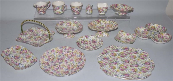 LOT OF 15: ASSORTED CHINTZ WARE PIECES.           