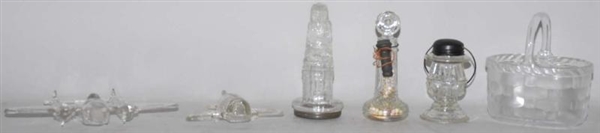 LOT OF 6: ASSORTED GLASS CANDY CONTAINERS.        