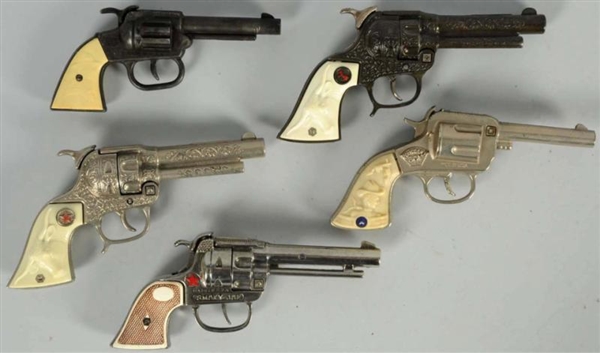 LOT OF 5: ASSORTED CAST IRON CAP GUNS.            