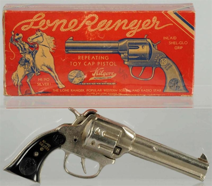 LONE RANGER CAST IRON CAP GUN IN BOX.             